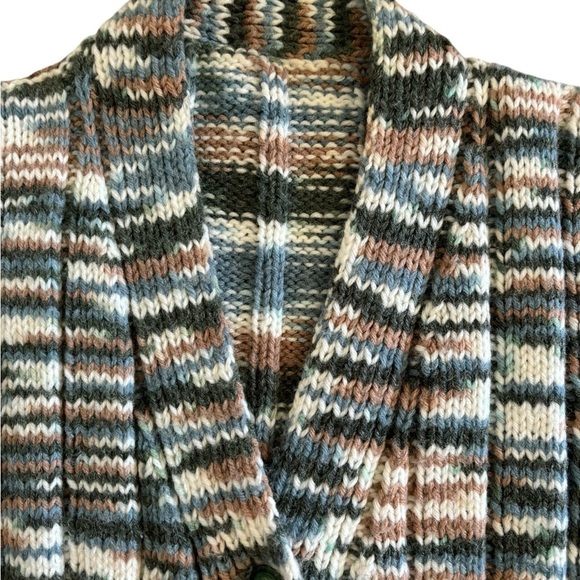Handmade Clueless Preppy Wool Blend Boyfriend Chunky Cardigan Sweater M Pockets - Picture 5 of 7
